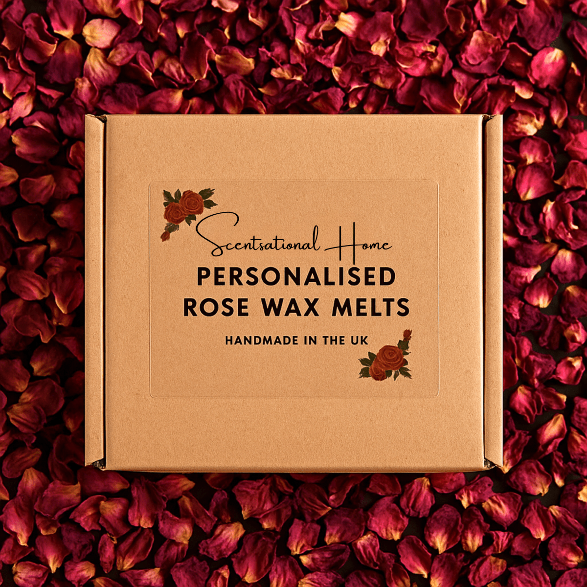 Personalised wax melts gift packaging – handmade soy wax hearts, perfect gift.